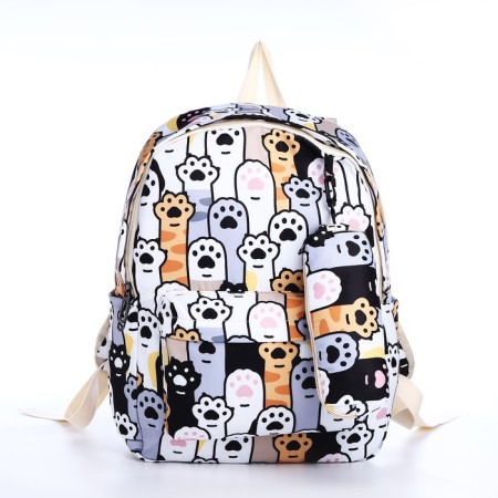 School backpack from textiles on a zipper, 3 pockets, pencil case, colorful/gray color-3