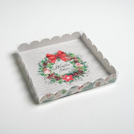 Box for confectionery with PVC cover "Winter Time", 21 x 21 x 3 cm, new year-2