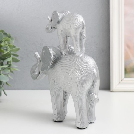 Polystone souvenir "Silver elephant with an elephant on the back - the pattern of the leaves" 16x7x19.5 cm-1