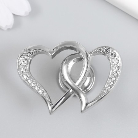 Handle for the casket Metal "Two hearts" Rhinets, silver 3.8x5.4x2.4 cm