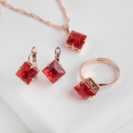 Set 3 objects: earrings, pendant, dimensionless “Edel” rhombus, burgundy color in gold, 45 cm-4