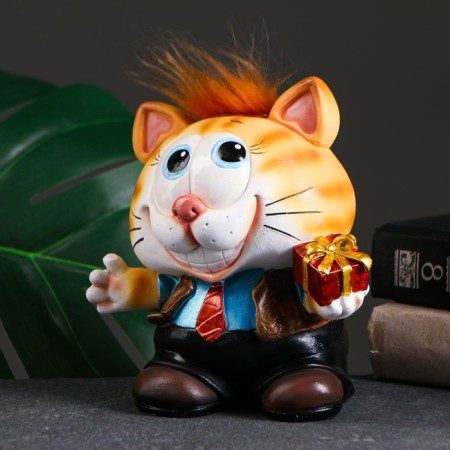 Piggy bank "Cat with a gift" Red -haired Chub 14x12x16cm-3