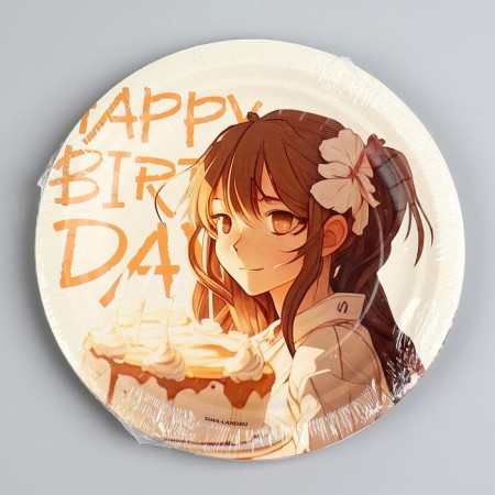 Disposable paper plate "Happy Birthday", anime, 18 cm-4