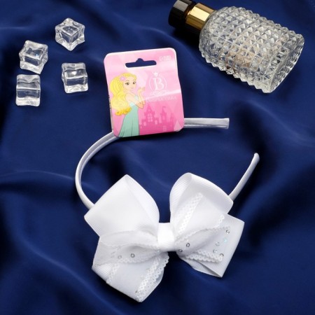 Hair cap "Schoolgirl" bow with sequins, 1 cm, white-1