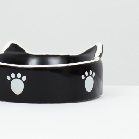 Ceramic bowl “cat family” 40/60 ml double 19 x 10.5 x 3.5 cm, black and white-5