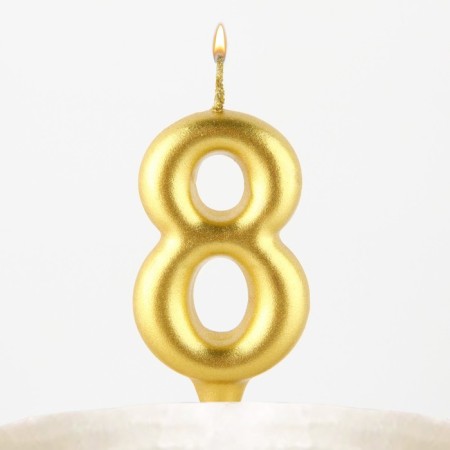 Candle for the cake, the number "8", gold.-6