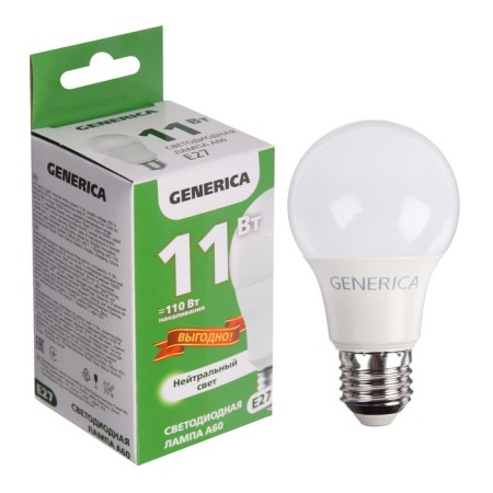 LED LED Generica A60, 11 W, pear, 4000 K, E27, 230 V, Promo, LL-A60-11-230-40-E27-G