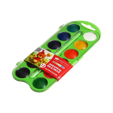 Honey watercolor ZHK "Flower", 12 colors, in a plastic pencil case, without brush-2