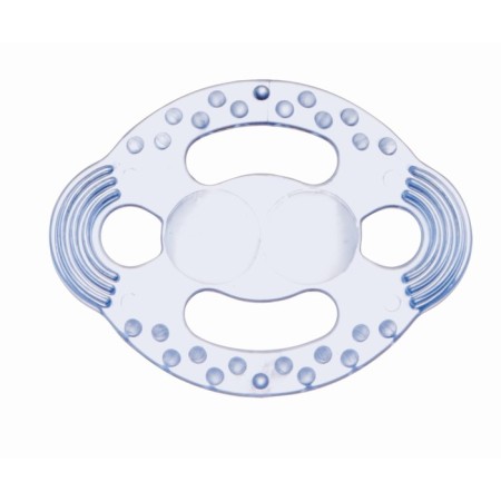 The teether is soft, age 0+, color mix