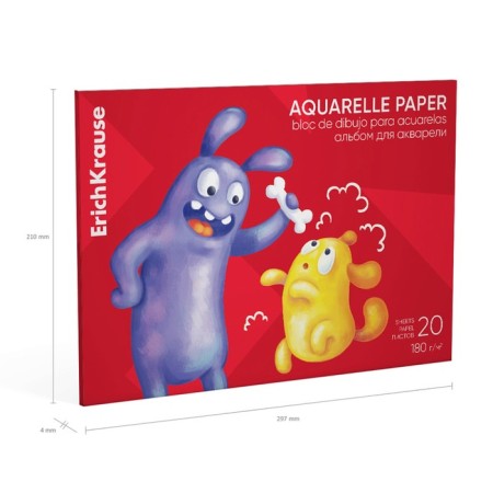 A4, 20 sheet watercolor album, block 180 g/m², glue, Erich Krause "Jolly Friends", Extra White, solid substrate-2