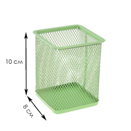 A glass for writing accessories, square, metal mesh, green-1