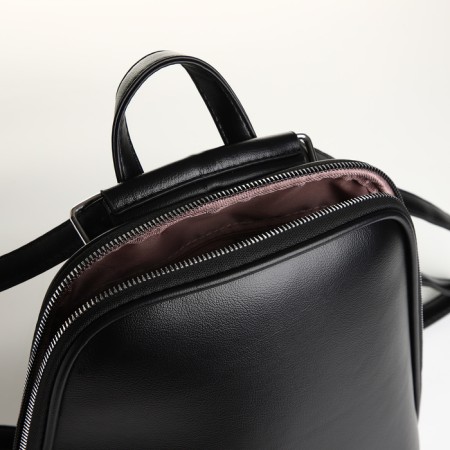 City backpack of artificial leather with lightning, black color-3