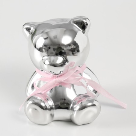 Piggy bank Ceramics "Mishutka with Bantik" silver 9x8x9.8 cm-4