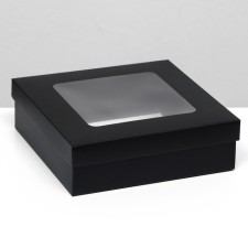 The box is folding, the lid is, black, with a window 20 x 20 x 6 cm