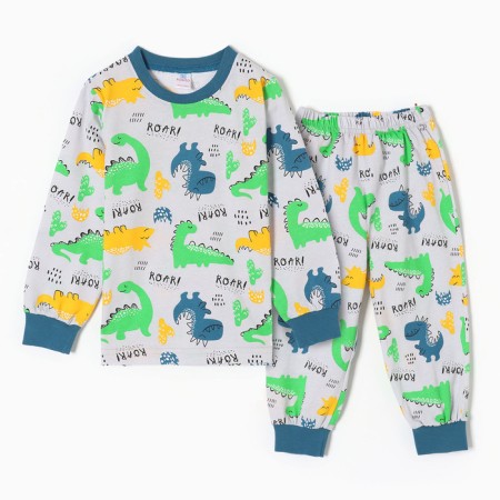 Pajamas for boys, gray/dino color, height 110 cm