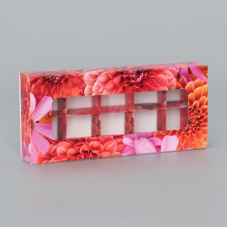 Folding box for 10 sweets "flowers", 9.8 x 22 x 3.5 cm. Confectionery packaging-1