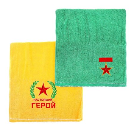 A set of towels with embroidery "Real Hero" 30 x 70 cm - 2 pcs, 450 g/m2-1