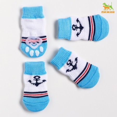 Nosks non -slip "sailor", size m (3/4 * 7 cm), set 4 pcs, blue
