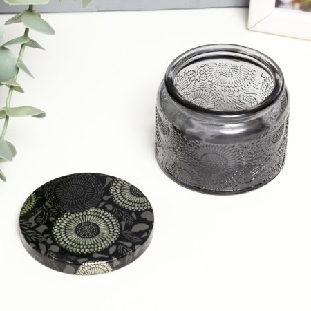 Bank for candles glass with a "flower" gray lid, round 5x7x7 cm-1