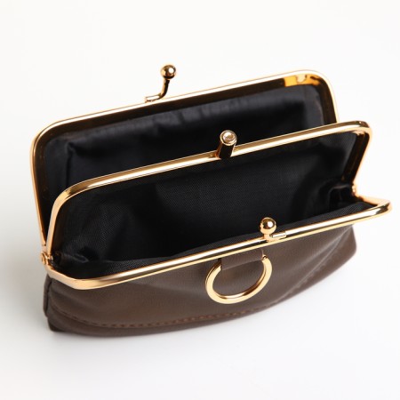 Cosmetic bag on farmar, 2 departments, brown color-2