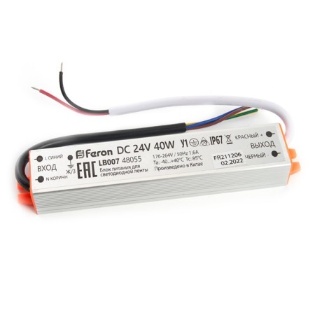 Electronic transformer for 24 W LED tape, Feron, LB007, 1.6A, 40 W