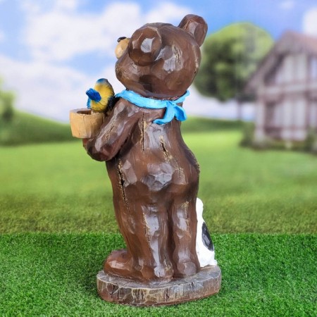 Garden Figure-Pillet for Bird "Bear with a Bird" from the Polystone, 42cm, Big, Street-2