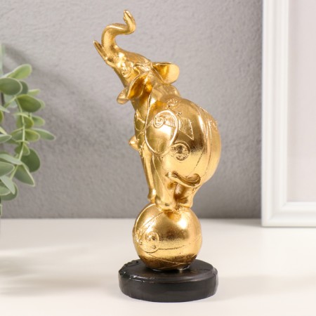 Souvenir Polystone "Elephant on a ball with patterns" gold 10x5.5x18.5 cm-1