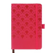 The diary is low, the A6 format, 100 sheets, in the cage, the cover of the leatherette, on the elastic band, red