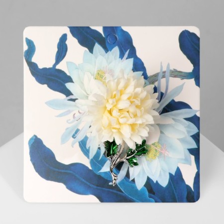 Brooch "Flower" chrysanthemum, white-green color in silver