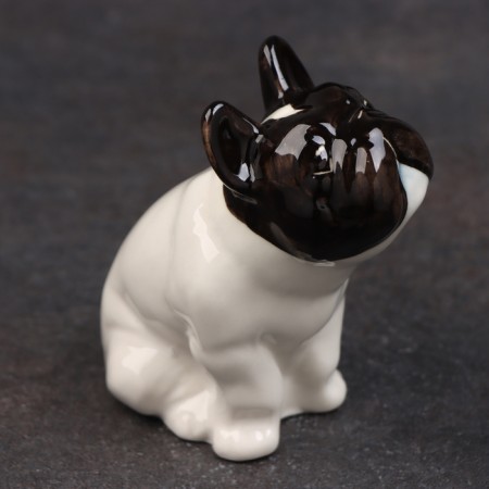 Porcelain figurine "French bulldog white-black", 8 cm, copyright painting-1