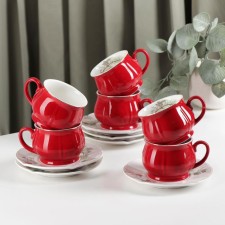 Ceramic tea service “Shishechki”, 12 items: a cup of 200 ml, a saucer d = 14.5 cm, red color red