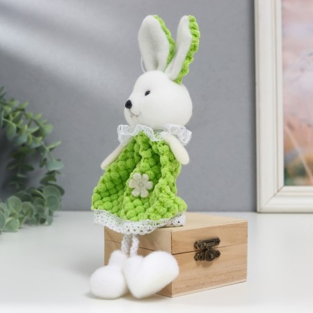 Souvenir "Bunny in a green knitted dress with a flower" 24 cm-2