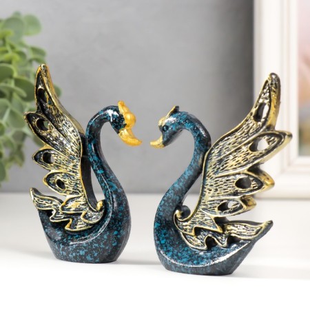 Souvenir Polystone "Blue Swan with Golden Wings" set 2 pcs 2.5x7.5x9 cm-2