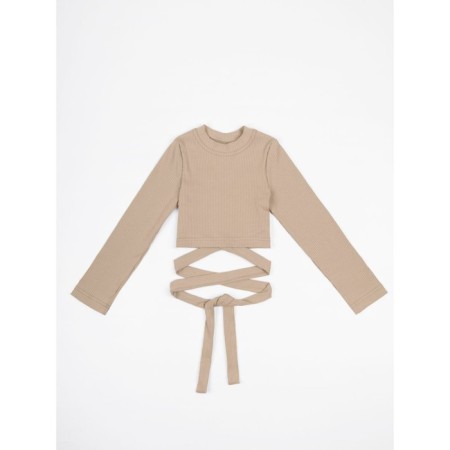 TOP for a girl with long sleeves on Generation ties, height 152 cm, beige color-5