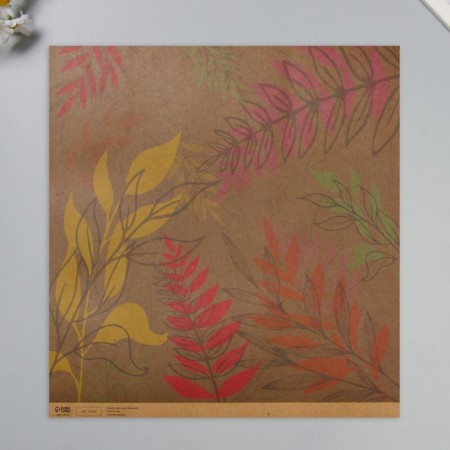 Scrapbooking paper bilateral "Flowers and Kraft leaves" Density 180 grams set 5 pcs 30.5x32 cm-4