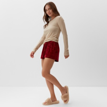 Home Home (longsliv and shorts) KAFTAN "velvet", 44-46, Bordeaux/beige-4
