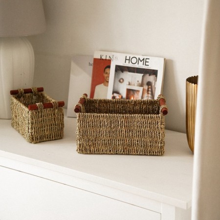 A set of baskets for storing manual weaving, straw, 2 pcs: 23x13x14, 29x19x16 cm-4