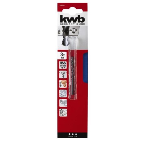 Metal drill KWB Din338, 3.2x65 mm, sharpening angle 118 °, HSS-R steel-1