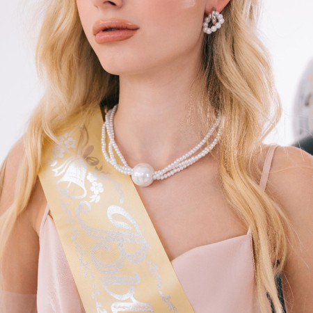 The necklace with pearls "Uniqueness" ball, white color in silver, 40 cm-2