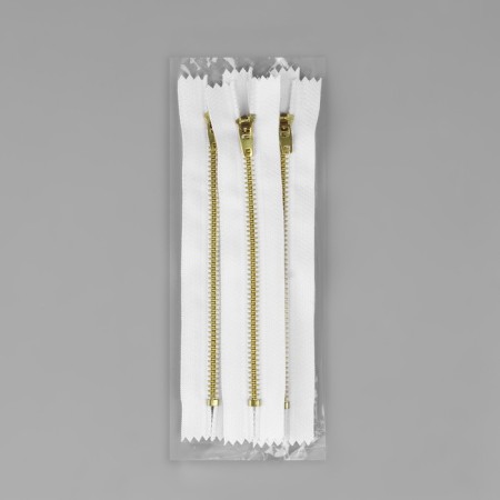 Metal zipper, No. 4, non -proceeding, automatic lock, 14 cm, white/gold color-2