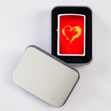 Lighter "Fiery Heart" in a metal box, silicon, gasoline, 6x8 cm-2