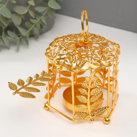 Summary Metal for 1 candle "Lanter. Flower and twigs" gold d = 5.5 cm 9.8x10.5x14 cm-2