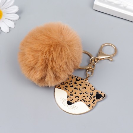 Fluffy on a ring with a carbine, metal "Leopard" Beige 12x6.5 cm-2