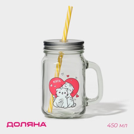 Bank Glass Daula "Kotik", 450 ml, 10 × 7.5 × 13 cm, with a handle, a lid and a tube