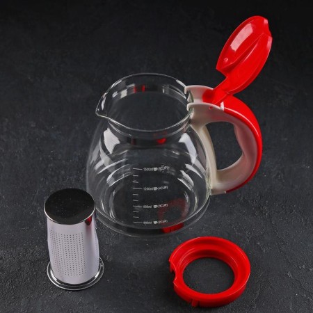 Glass teapot, 1.5 l, with metal sieve, color mix-1