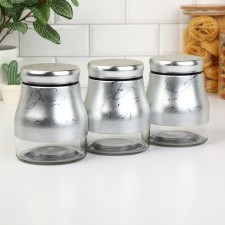 A set of glass cans for bulk products “Marble”, 850 ml, 11.5 × 14.5 cm, 3 pcs, silver color