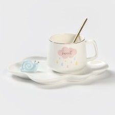 Coffee steam ceramic “cloud”, 3 objects: mug, saucer 21 × 15 cm, spoon h = 13 cm, white color