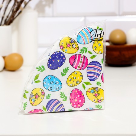 Easter round napkins paper Art Bouquet Rondo "Watercolor Eggs", 1 layer, d = 32 cm, 12 pcs