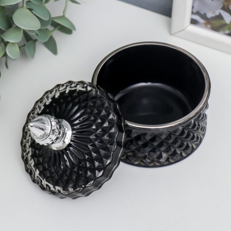 Casket Glass "Rombs and Dome" Black with silver 11x8.5x8.5 cm-1