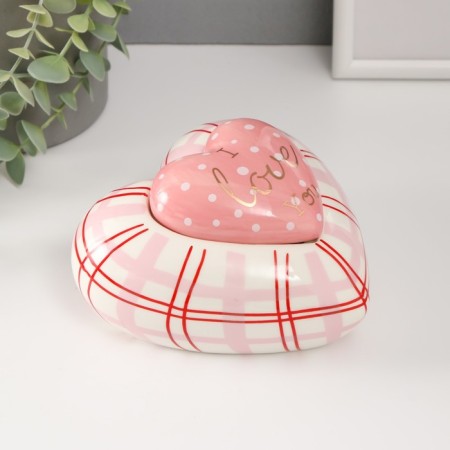 Coramics box "Pink heart in peas, in the cell" 15.7x15.3x8.2 cm-3
